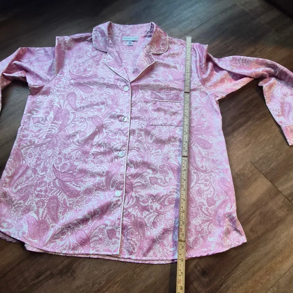 Miss Elaine Pajama Womens Medium Pink Paisley Button Front Long Sleeve Coquette